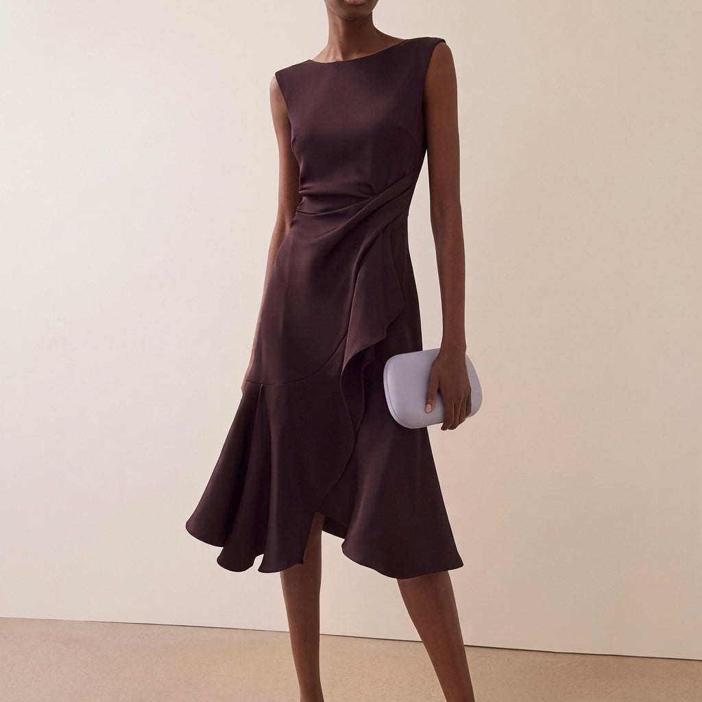 Vestido midi asimétrico drapeado para mujer