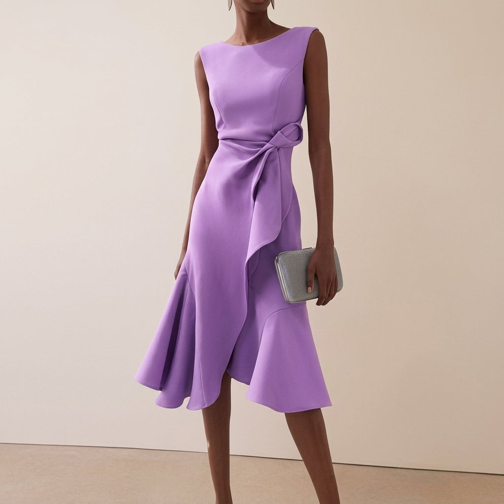 Vestido midi asimétrico drapeado para mujer