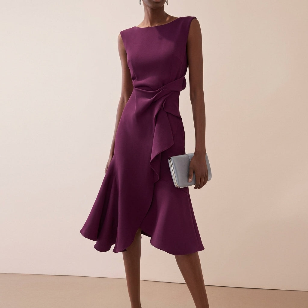 Vestido midi asimétrico drapeado para mujer