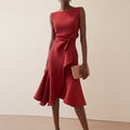 Abito midi asimmetrico drappeggiato da donna