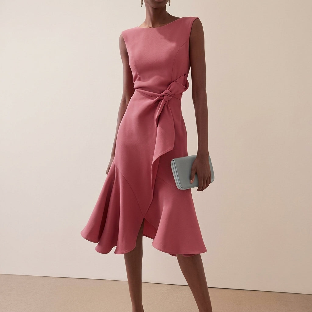 Vestido midi asimétrico drapeado para mujer