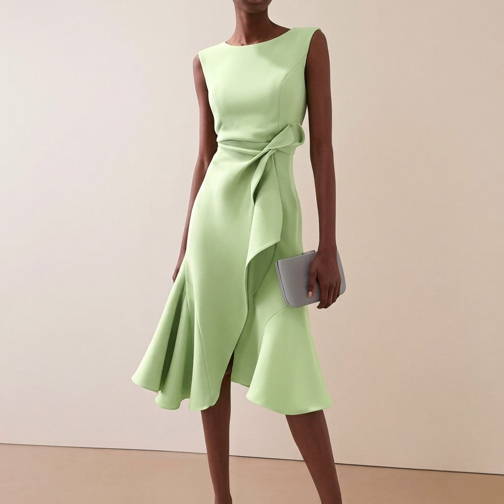 Vestido midi asimétrico drapeado para mujer