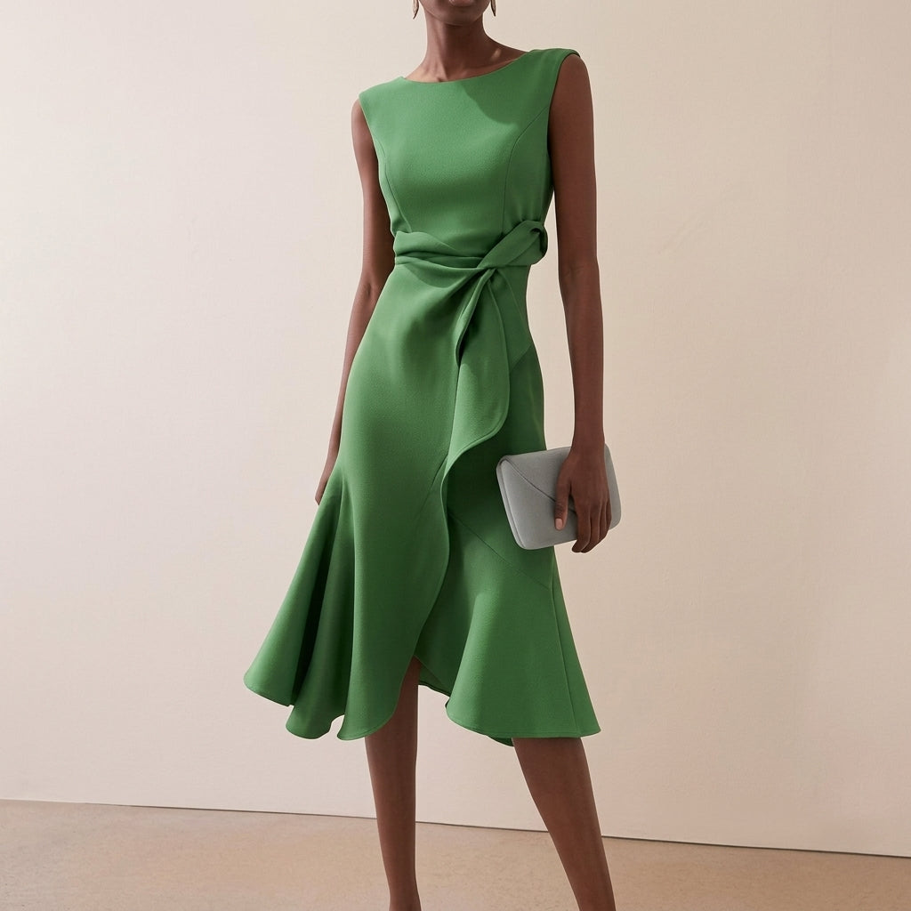 Vestido midi asimétrico drapeado para mujer
