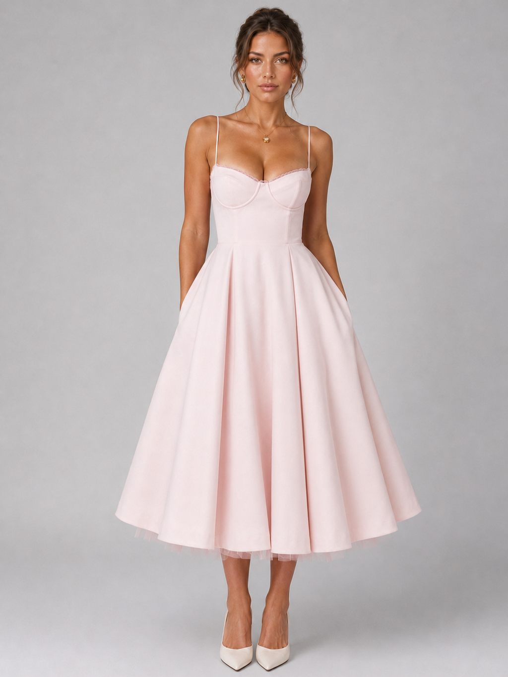 Women's Corset Midi Dress with Full Skirt – Wedding Guest Style