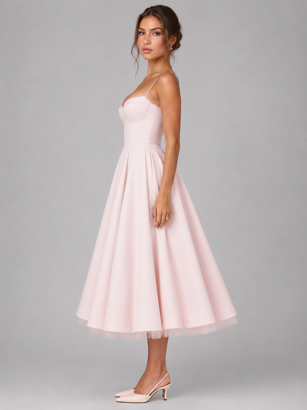 Women's Corset Midi Dress with Full Skirt – Wedding Guest Style