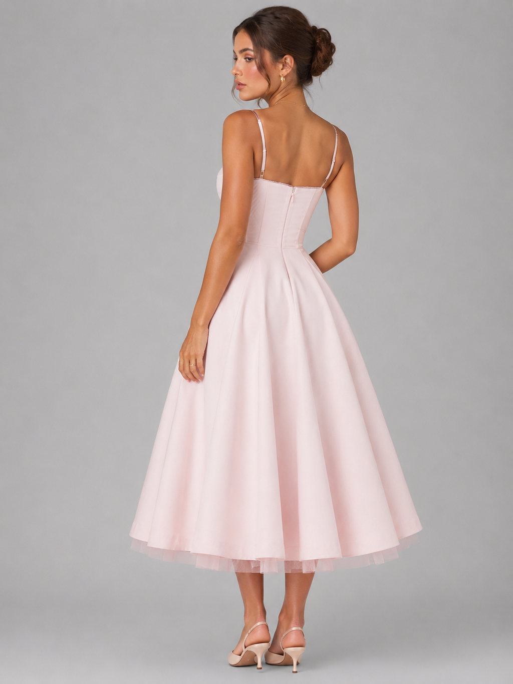 Women's Corset Midi Dress with Full Skirt – Wedding Guest Style