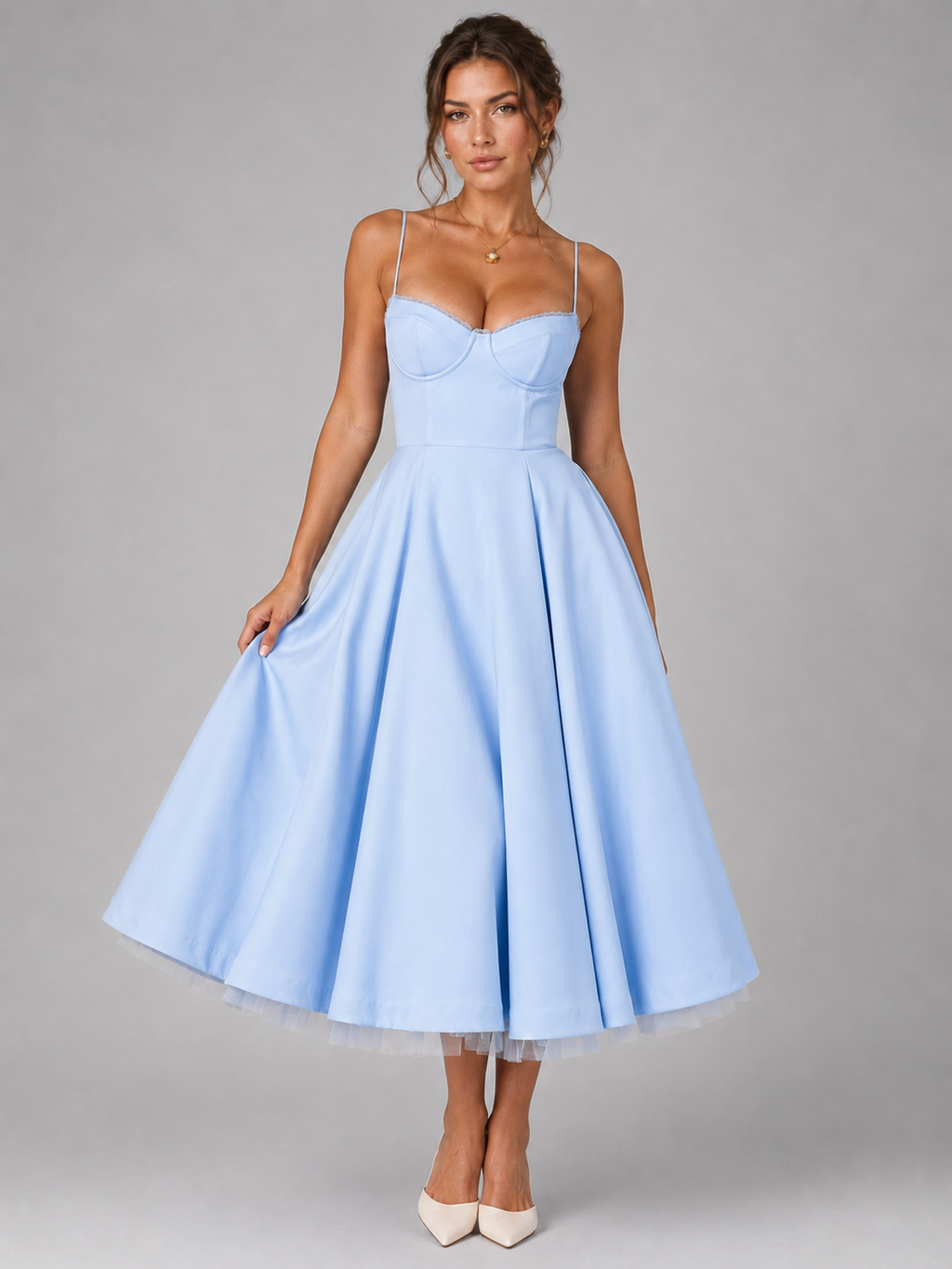 Women's Corset Midi Dress with Full Skirt – Wedding Guest Style