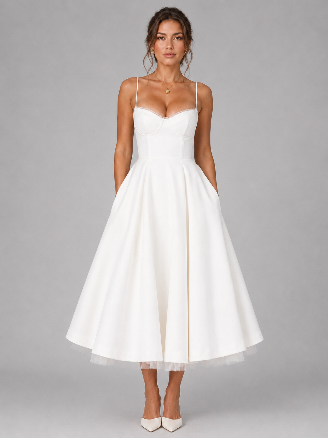 Women's Corset Midi Dress with Full Skirt – Wedding Guest Style