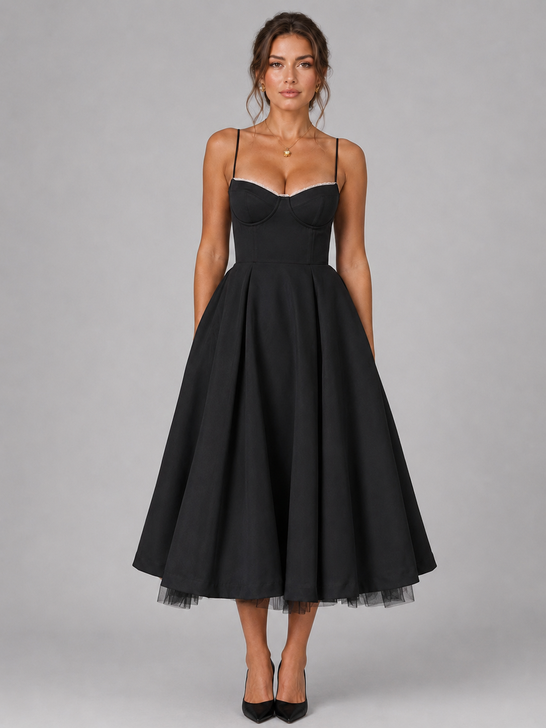 Women's Corset Midi Dress with Full Skirt – Wedding Guest Style