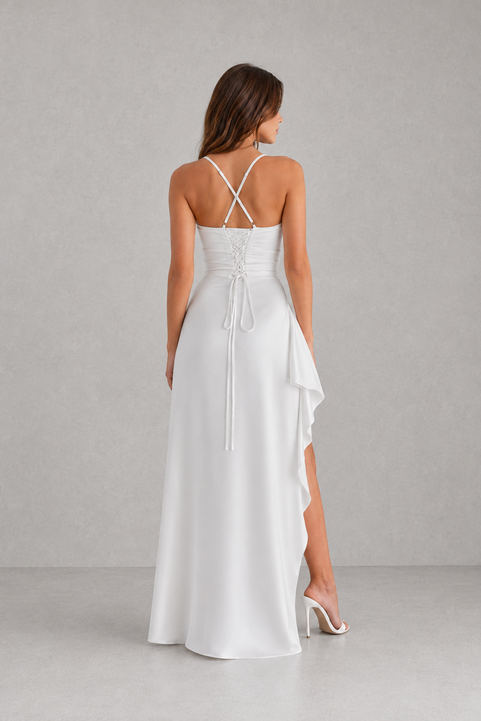 Women's Long Draped Satin Evening Dress with Side Slit