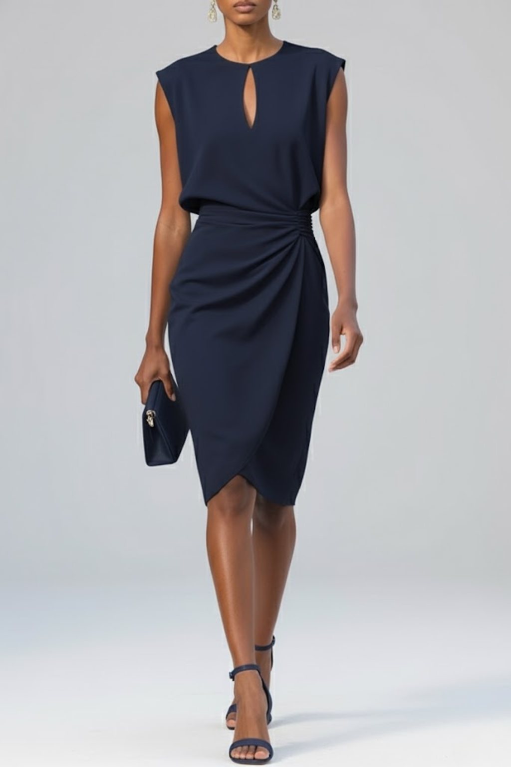 Vestido midi fruncido con escote lágrima para mujer