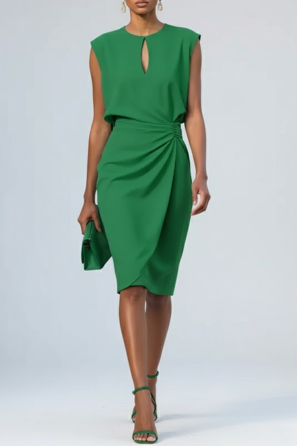 Vestido midi fruncido con escote lágrima para mujer