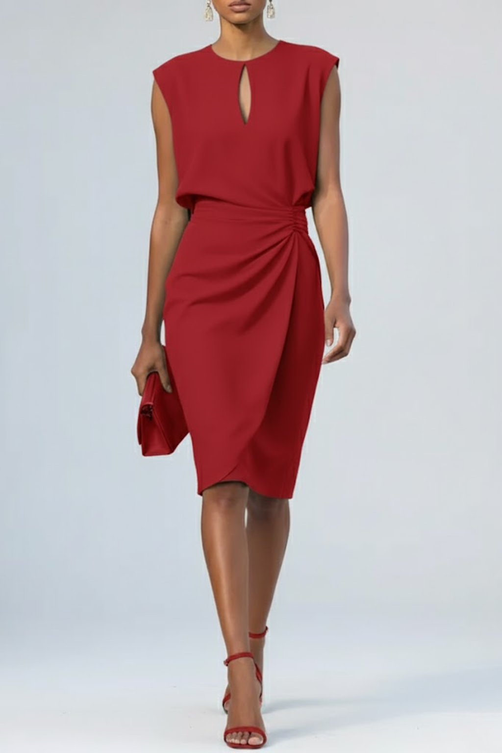 Vestido midi fruncido con escote lágrima para mujer