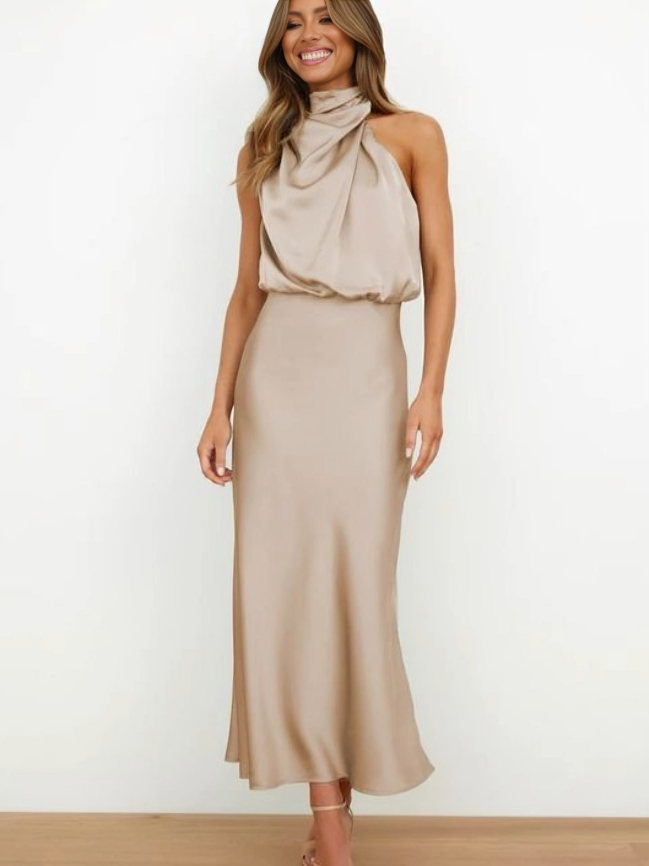 Vestido de noche elegante con cuello halter para mujer