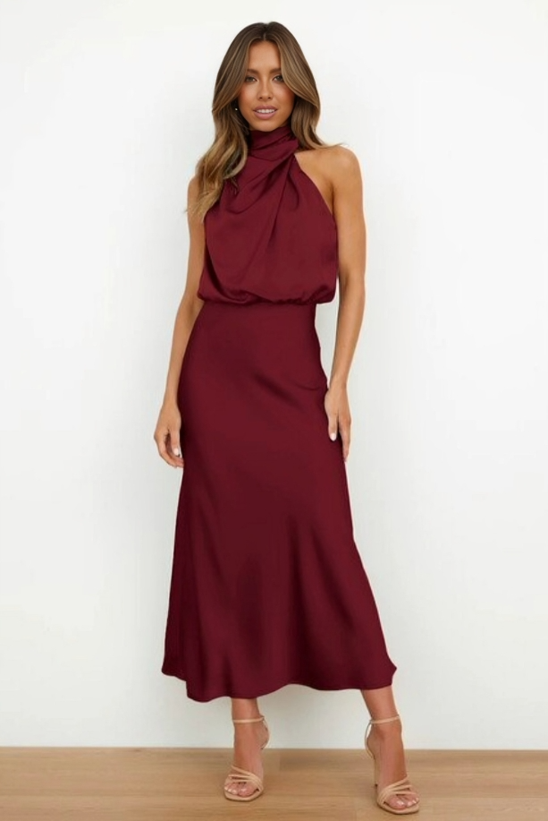 Vestido de noche elegante con cuello halter para mujer