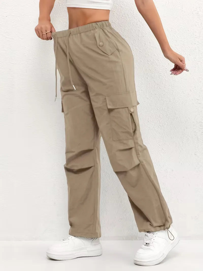 Women's Winter Cargo Pants, High Waist and Elastic Waist