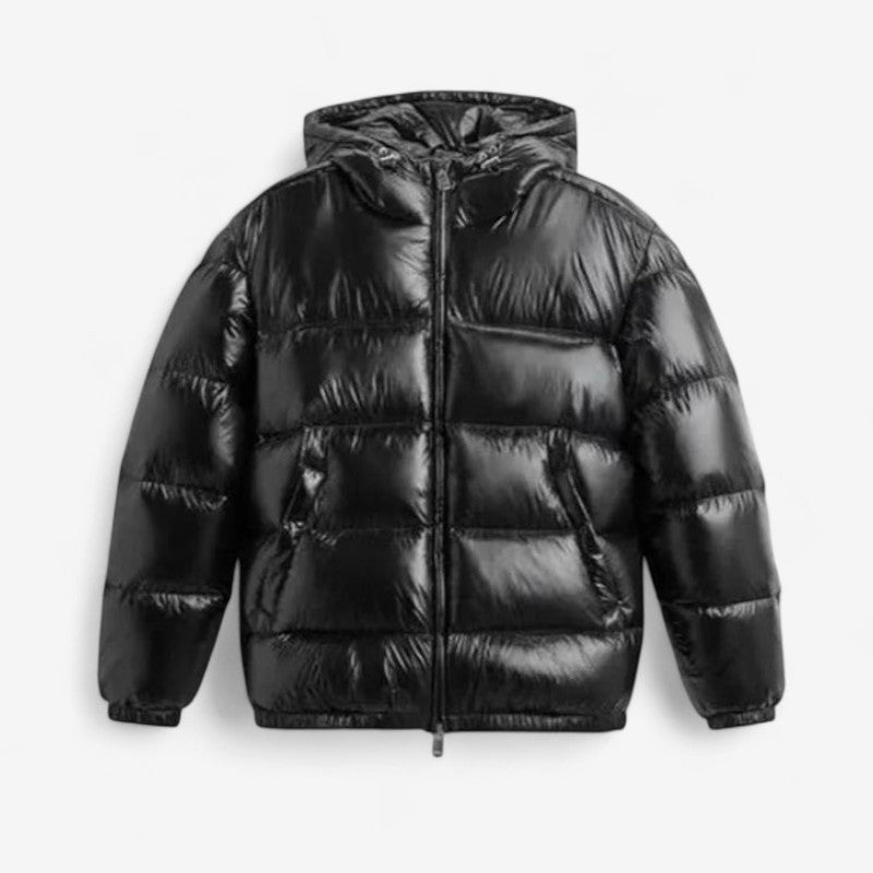 Men's Winter Quilted Puffer Jacket, Hood and Pockets