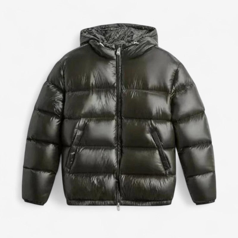 Men's Winter Quilted Puffer Jacket, Hood and Pockets
