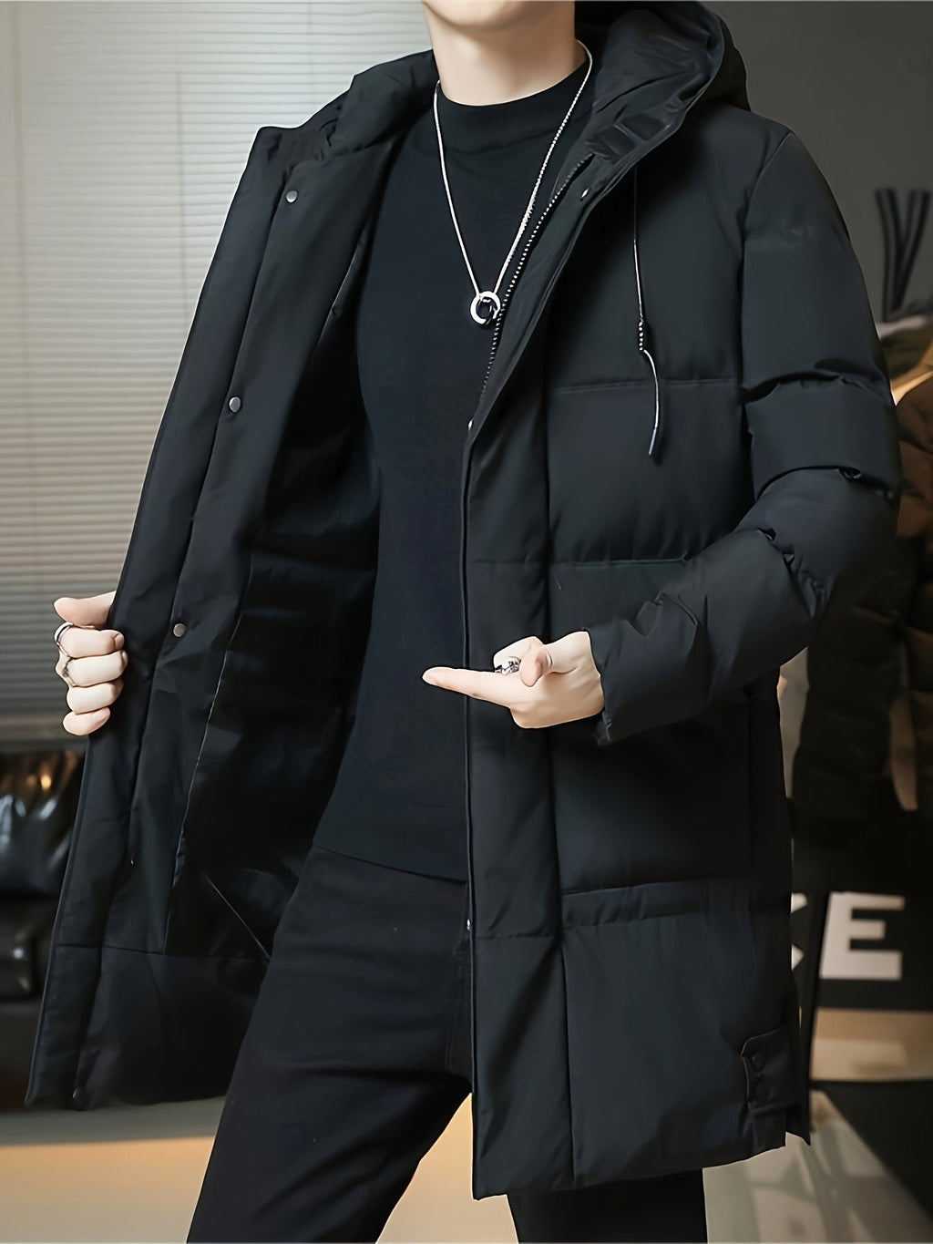 Men's Winter Padded Coat, Hooded Longline