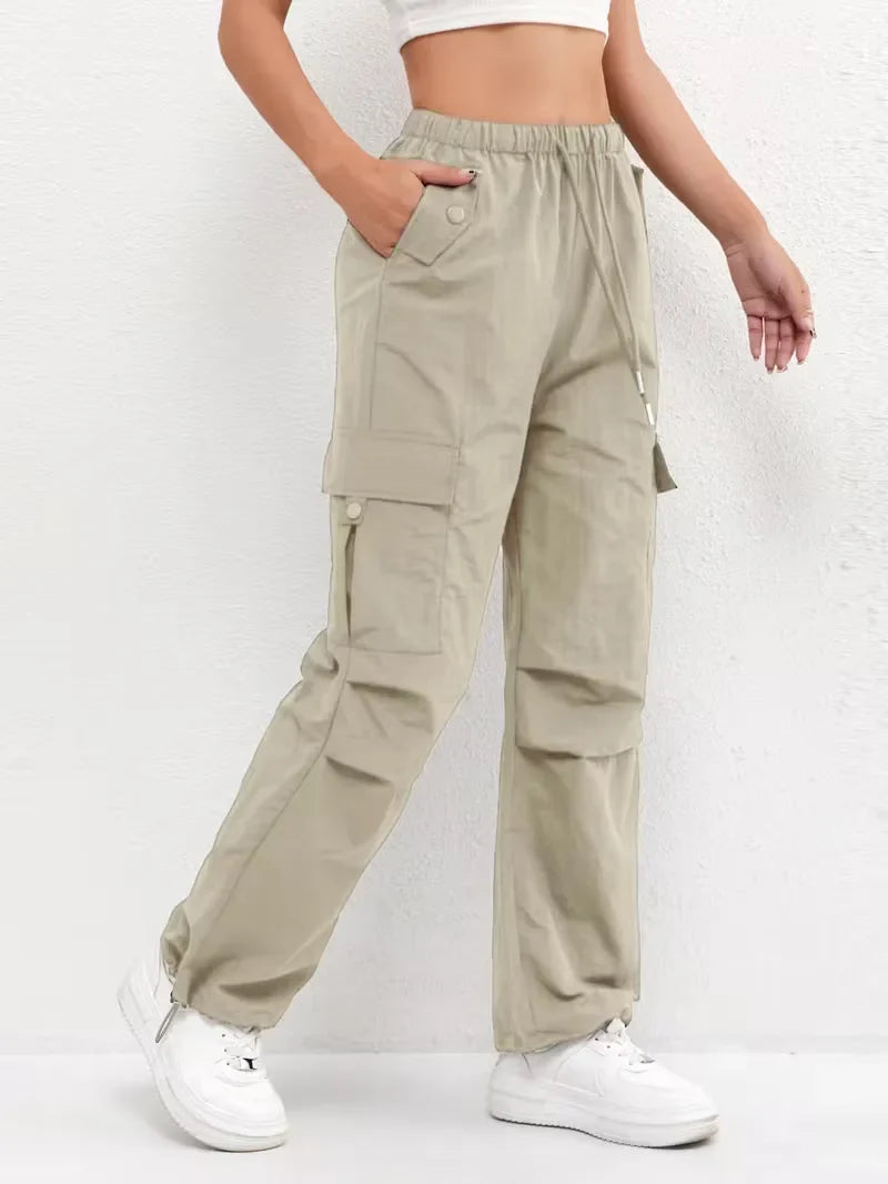 Women's Winter Cargo Pants, High Waist and Elastic Waist