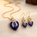 Gold Sapphire Heart Necklace and Earrings Set