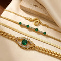 Gold Emerald Charm Bracelet Set