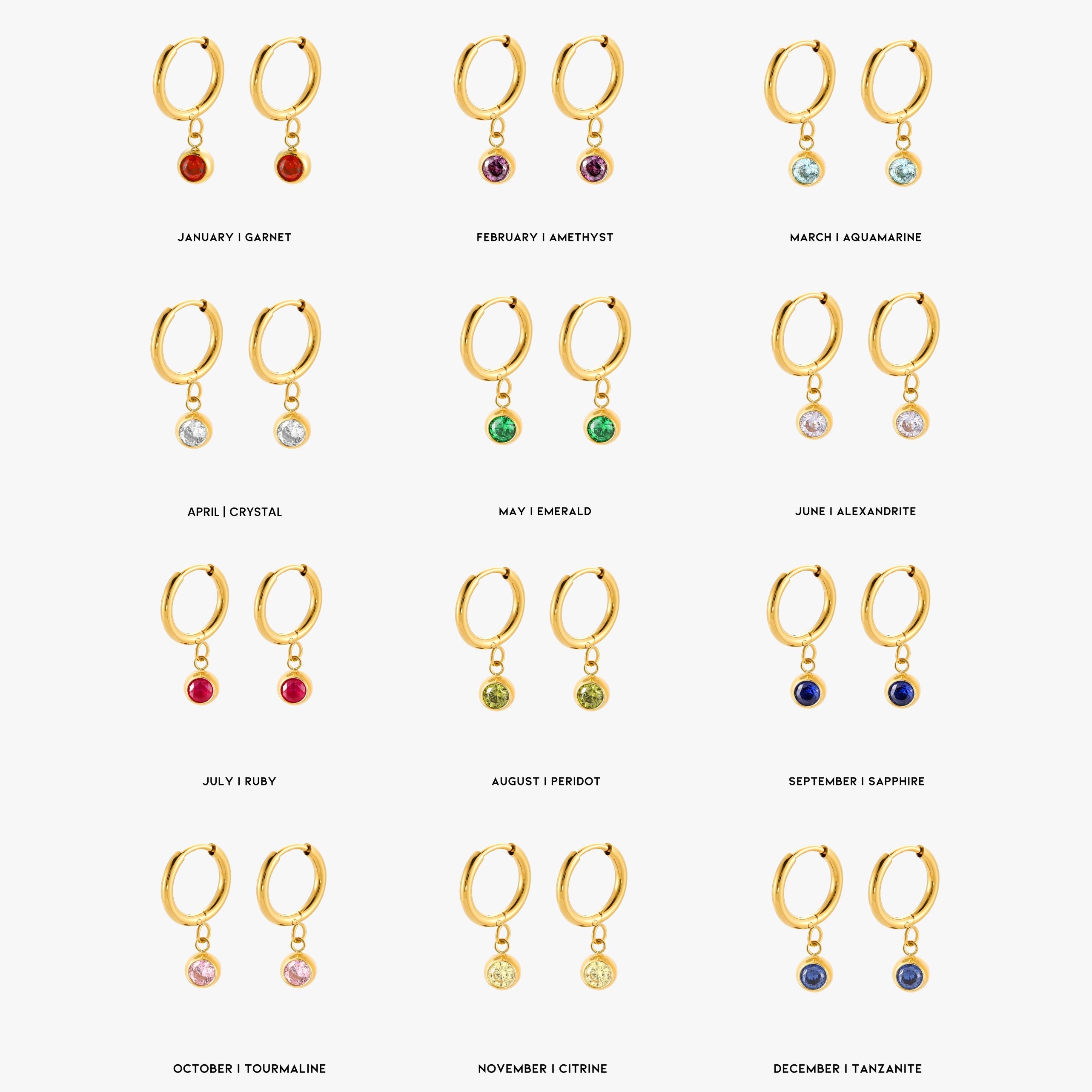 Birthstone Charm Hoops