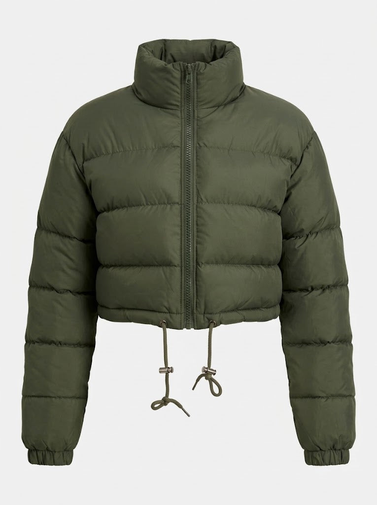 Women's Winter Puffer Jacket, Cropped and Drawstring Hem