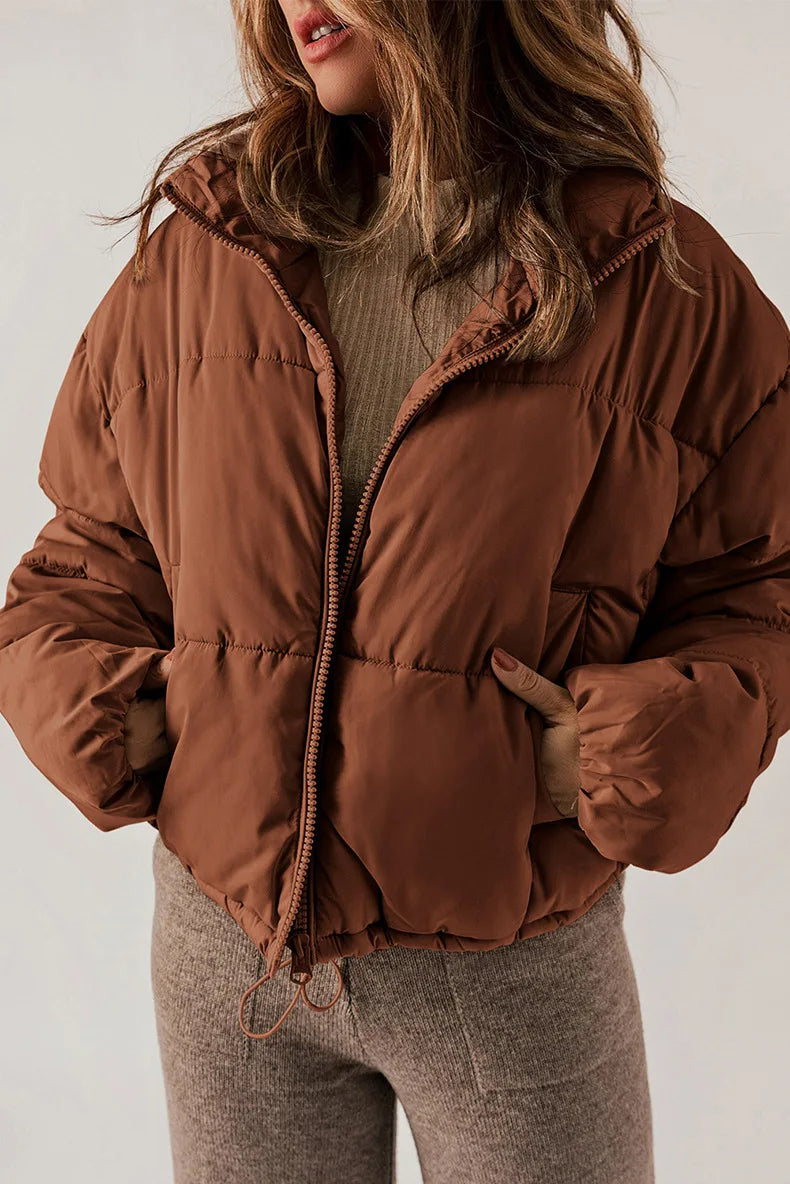 Women's Winter Quilted Puffer Jacket, High Collar
