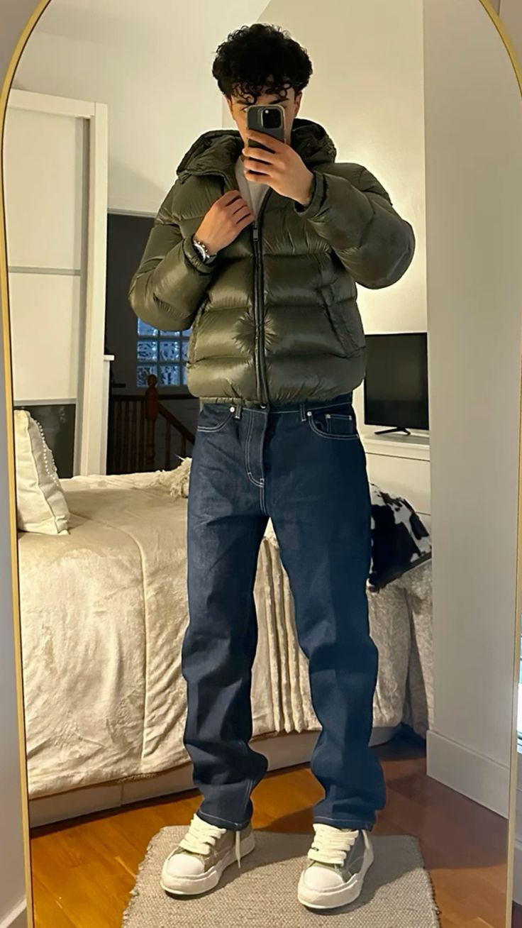 Men's Winter Puffer Jacket, Hooded Full Zip
