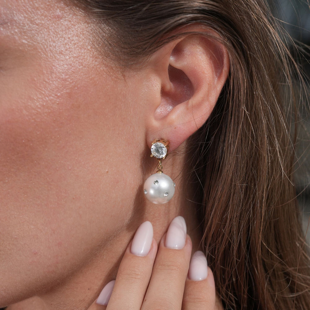 Mirage Crystal Pearl Earrings | 18K Gold-Plated