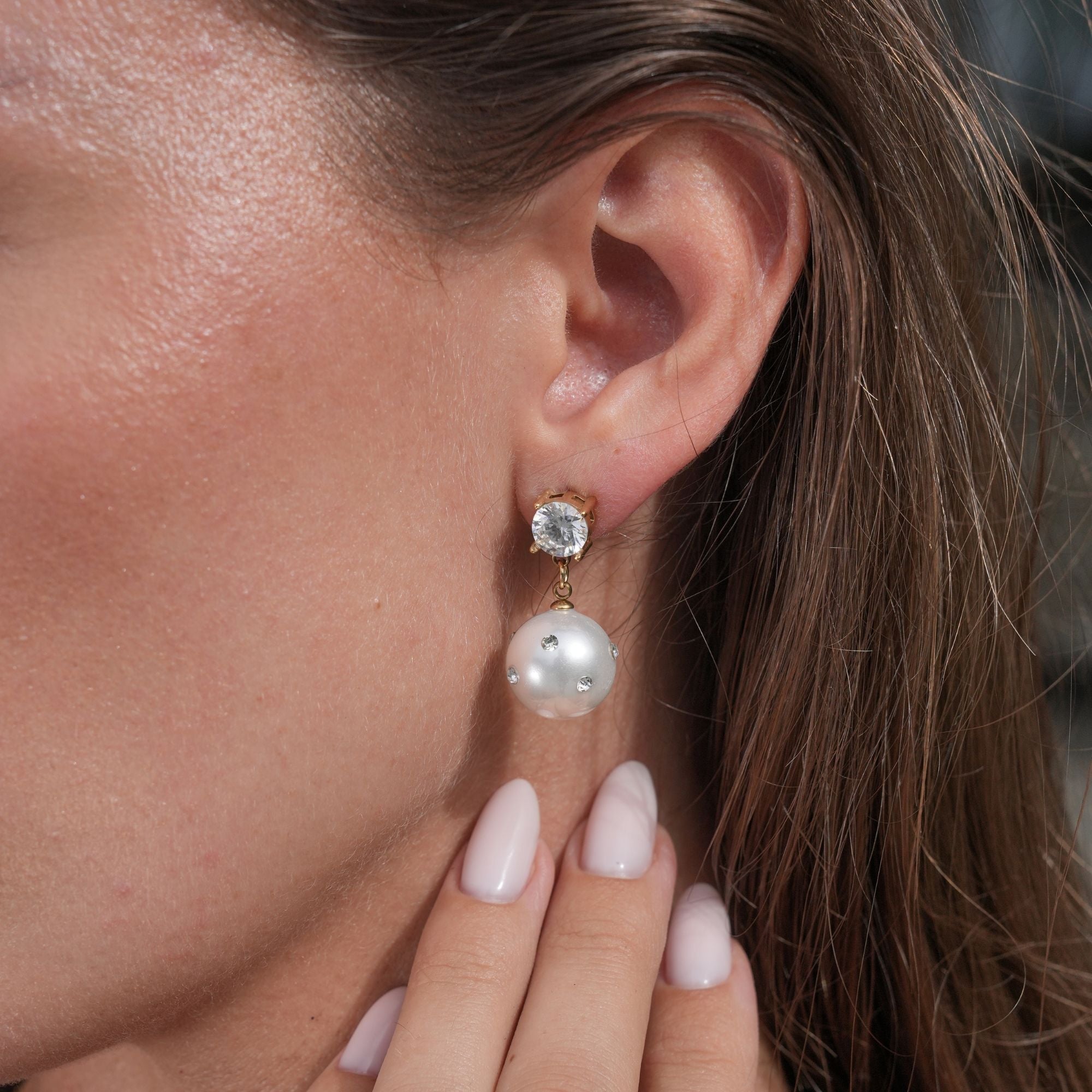 Mirage Crystal Pearl Earrings | 18K Gold-Plated