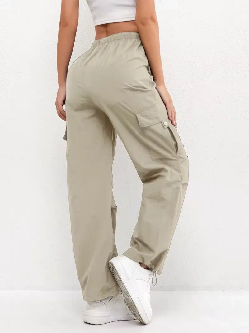 Women's Winter Cargo Pants, High Waist and Elastic Waist