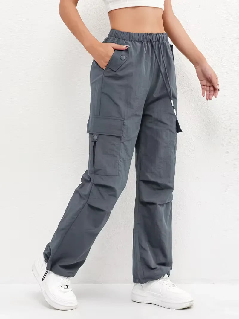 Women's Winter Cargo Pants, High Waist and Elastic Waist
