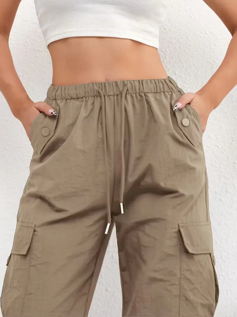 Women's Winter Cargo Pants, High Waist and Elastic Waist