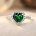 Silver Emerald Heart Halo Ring