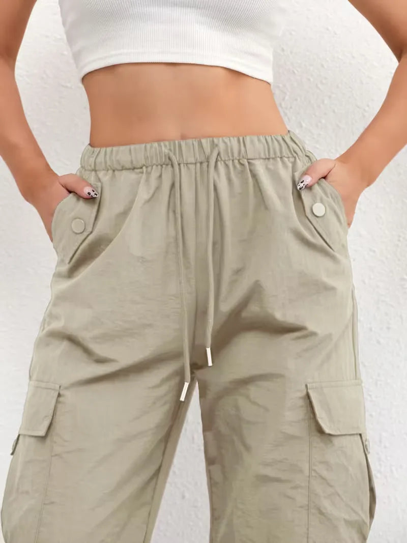 Women's Winter Cargo Pants, High Waist and Elastic Waist
