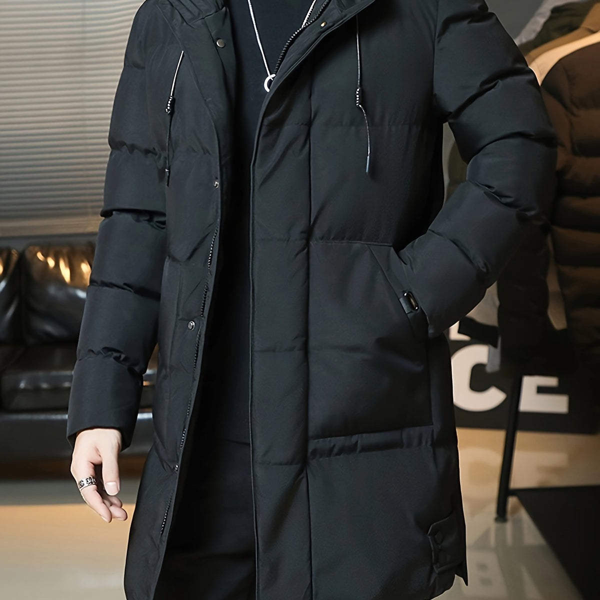 Men's Winter Padded Coat, Hooded Longline
