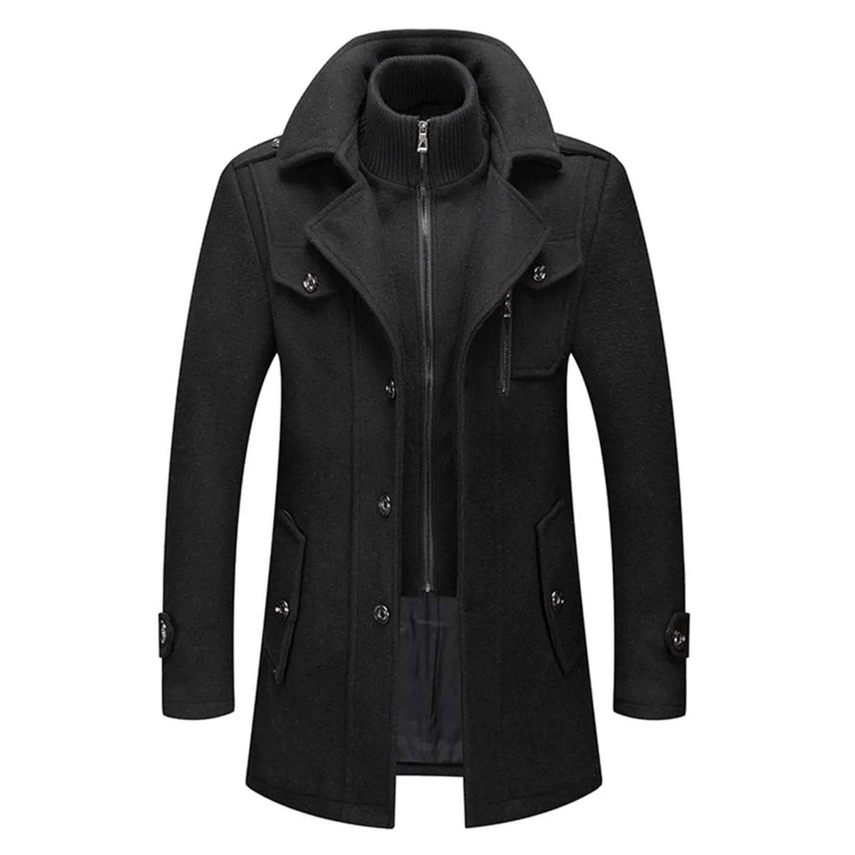 Men's Winter Wool-Blend Coat, Slim Fit and Knit Collar