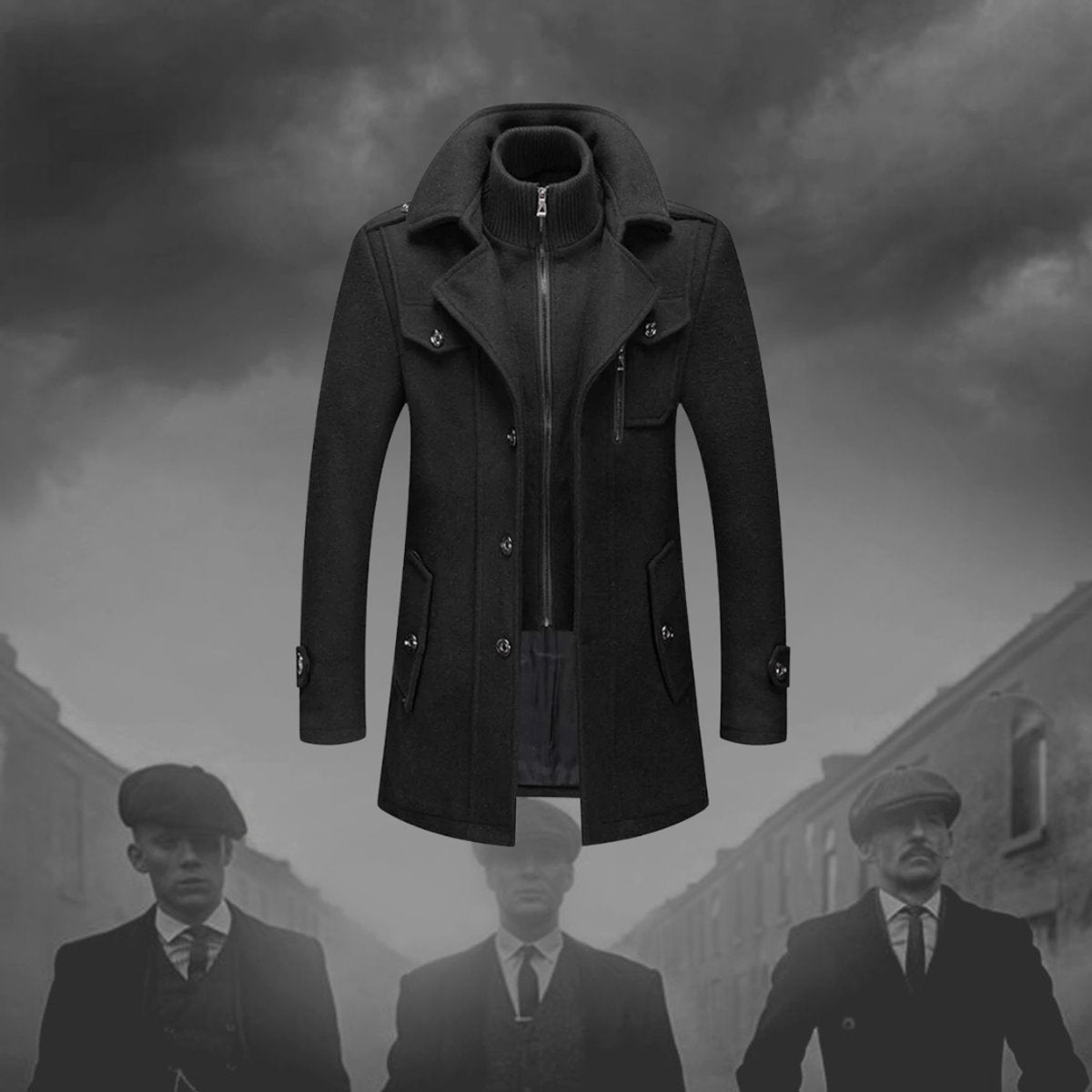 Men's Winter Wool-Blend Coat, Slim Fit and Knit Collar