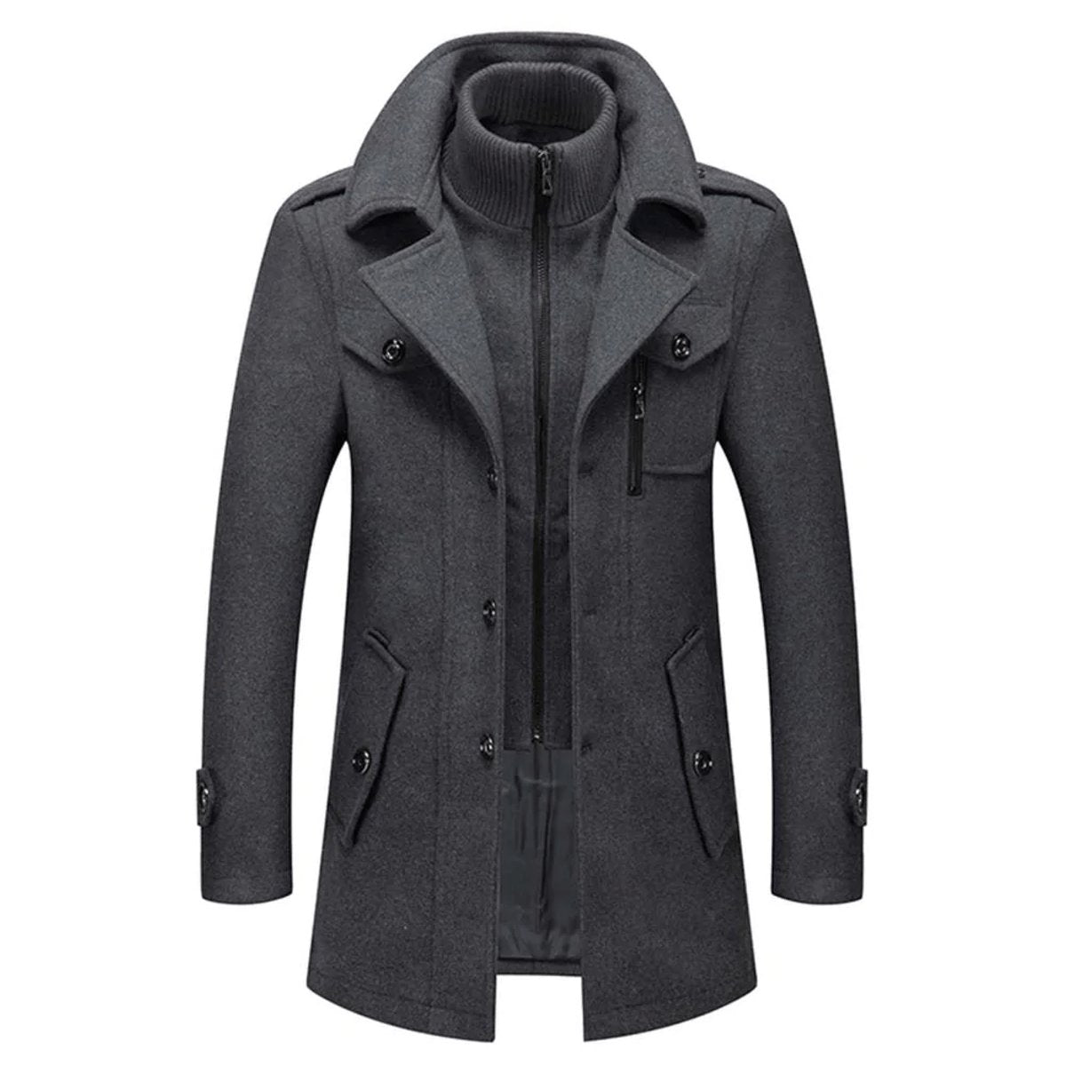 Men's Winter Wool-Blend Coat, Slim Fit and Knit Collar