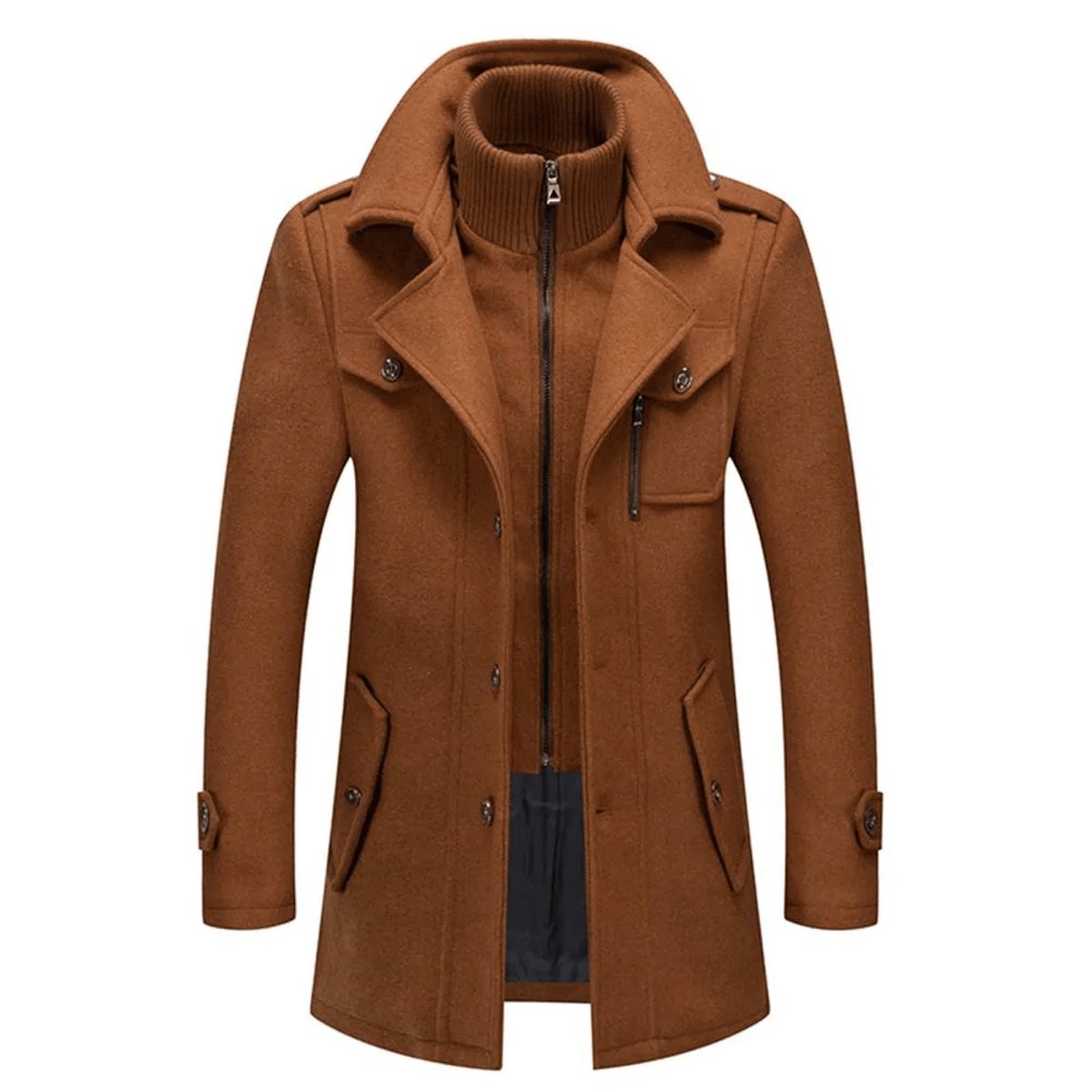 Men's Winter Wool-Blend Coat, Slim Fit and Knit Collar