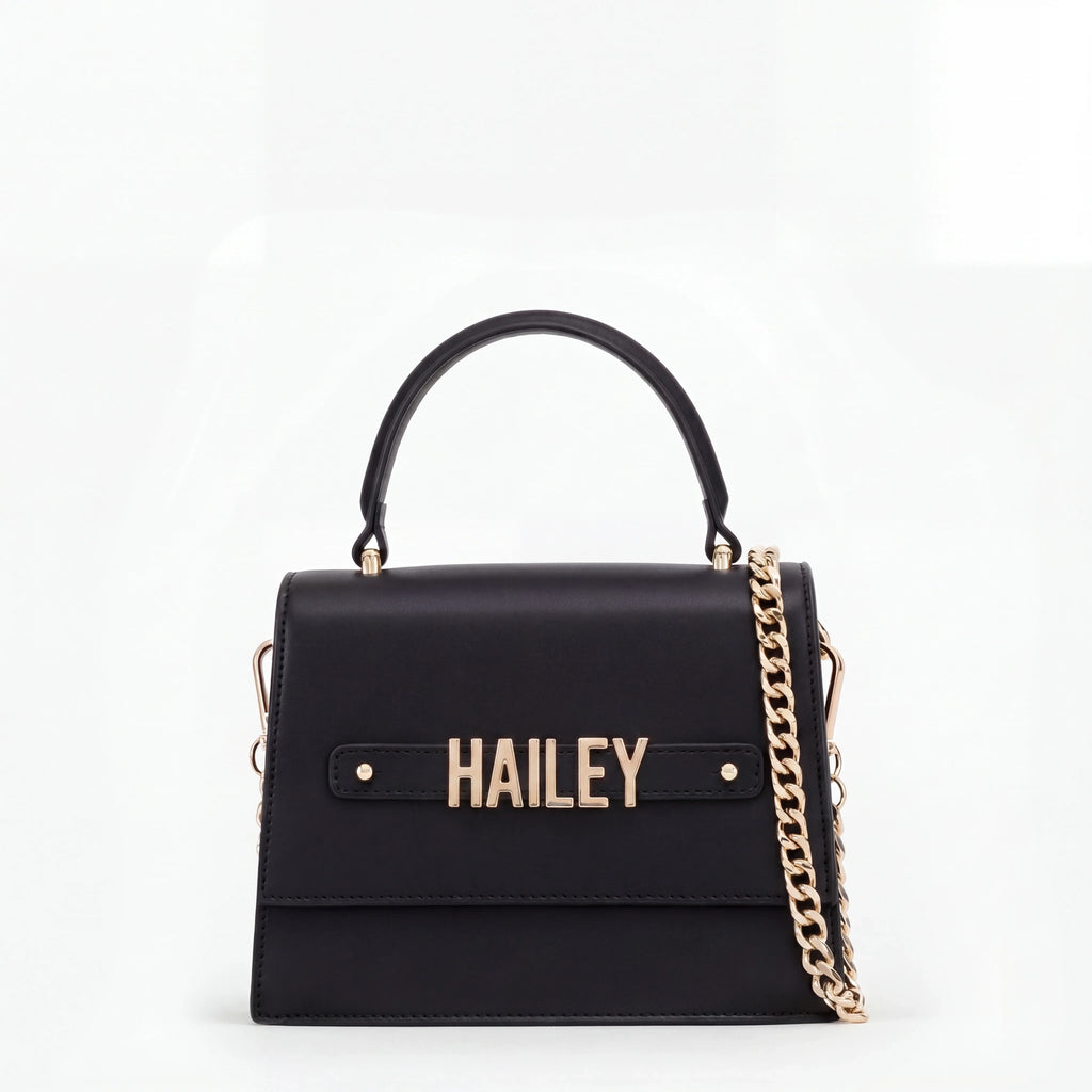 Black Evening Bag with Gold Personalised Hardware