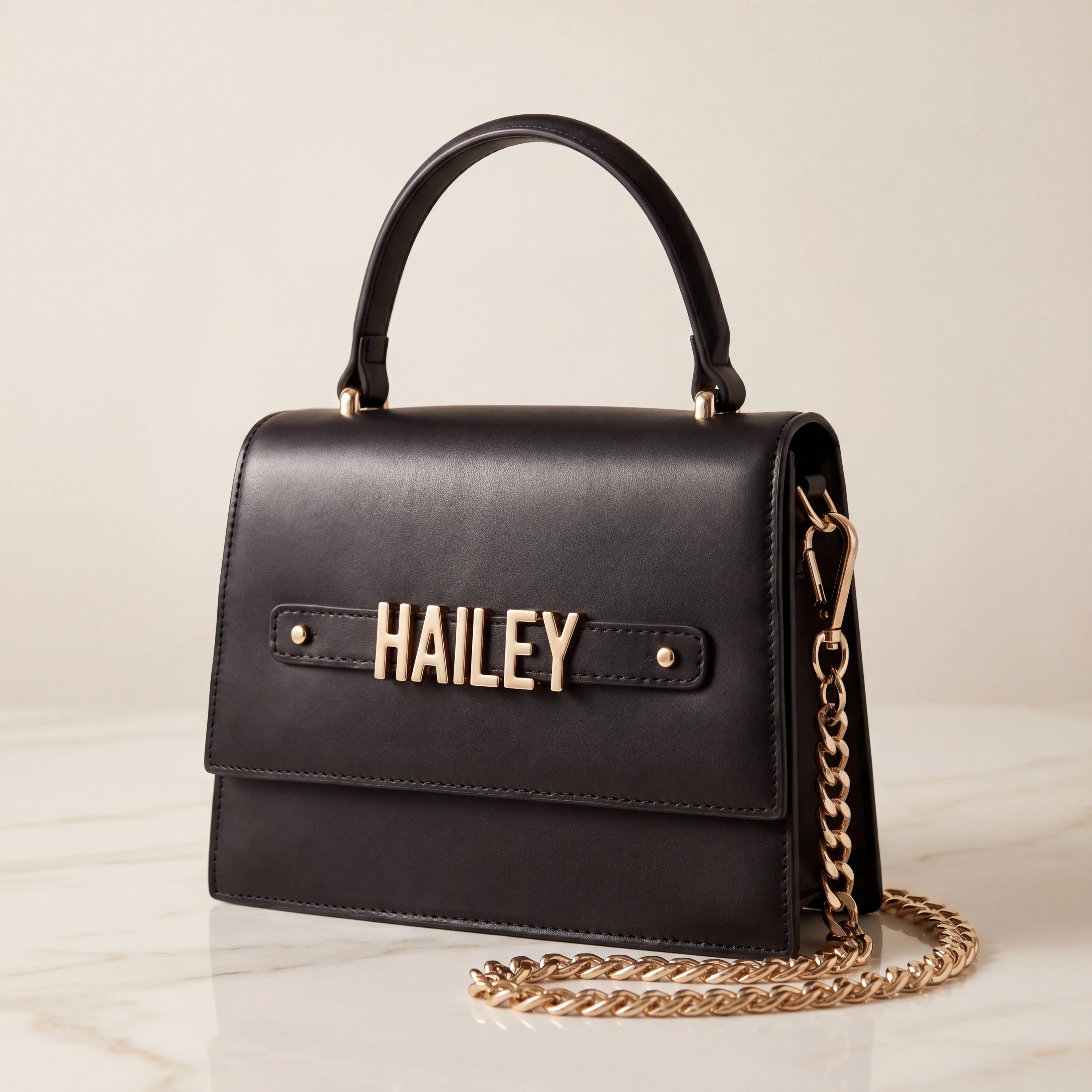 Black Evening Bag with Gold Personalised Hardware