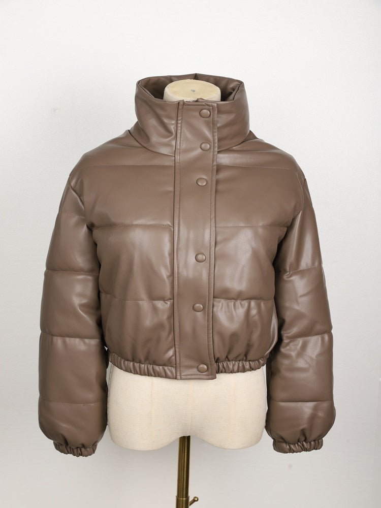 Women's Winter Faux-Leather Puffer Jacket, Cropped
