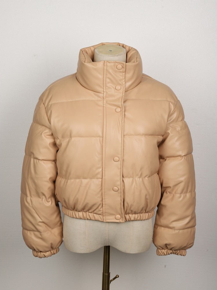 Women's Winter Faux-Leather Puffer Jacket, Cropped