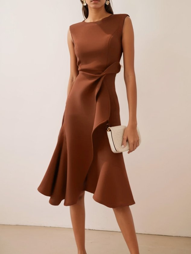 Abito midi drappeggiato asimmetrico da donna