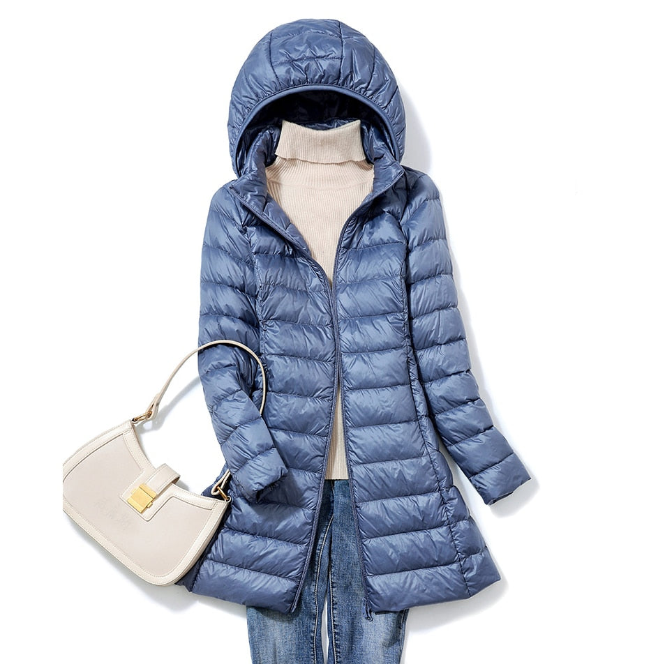 Women's Winter Puffer Coat, Hooded Longline