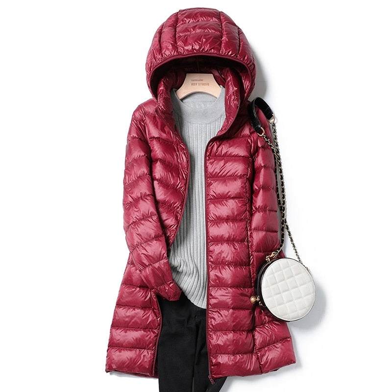 Women's Winter Puffer Coat, Hooded Longline