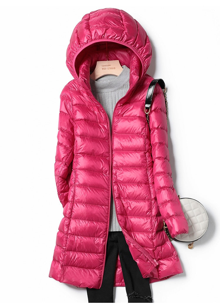 Women's Winter Puffer Coat, Hooded Longline